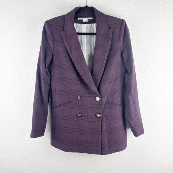Veronica Beard Oria Double Breasted Dickey Jacket Blazer Aubergine Size 6 - Picture 2 of 6